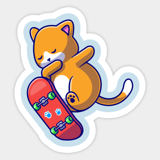 Cute Cat Playing Skateboard Cartoon Sticker